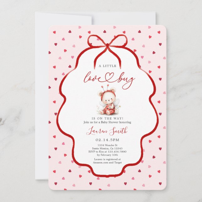 Invitation Pink ladybug Baby Shower Girl (Devant)