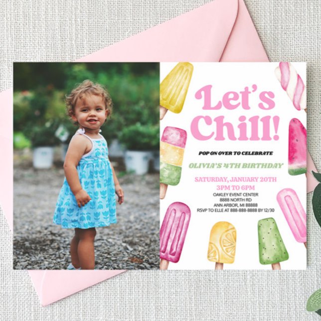 Invitation Pink Let's Chill Popsicle Photo Anniversaire (Créateur téléchargé)