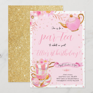 Invitation Pink Let's Par-tea Tea Anniversaire