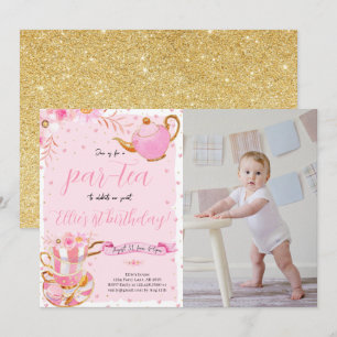 Invitation Pink Let's Par-tea Tea Anniversaire Photo