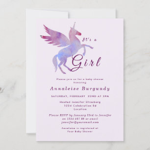 Invitation Pink licorn bébé fille douche cheval ailé