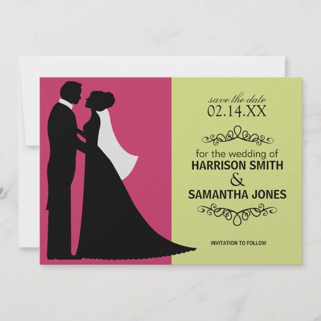 Invitation Pink & Lime Green Enregistrer la date Annonces (Devant)