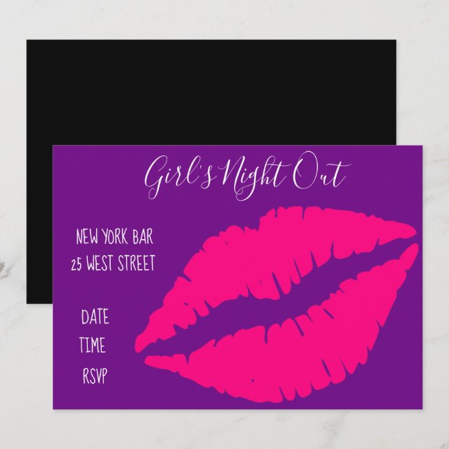 Invitation Pink Lipstick fun fille's night out Party (Devant / Derrière)