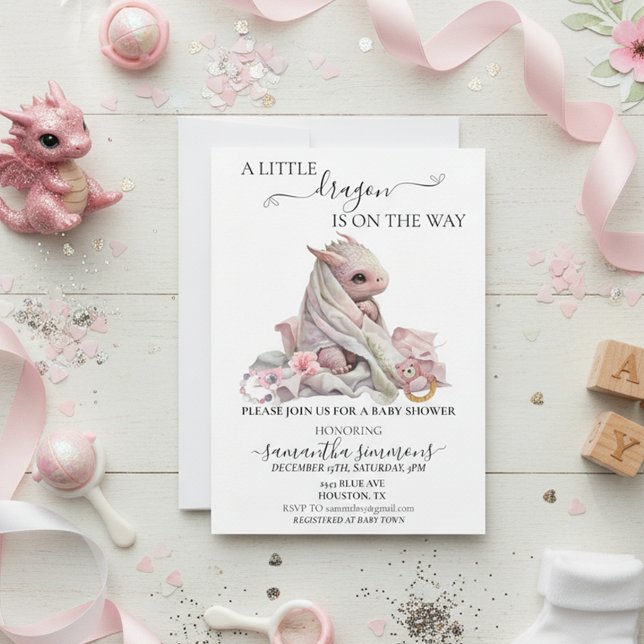 Invitation Pink Little Dragon est sur le Baby shower Way (Créateur téléchargé)