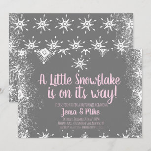 Invitation Pink Little Snowflakes SnowScript Baby shower