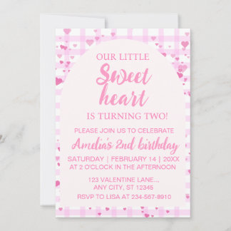 Invitation Pink Little Sweetheart Second Birthday Invitation.