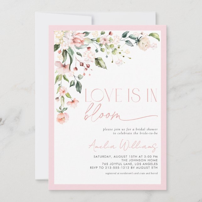 Invitation Pink Love est en Fleur Aquarelle Floral (Devant)