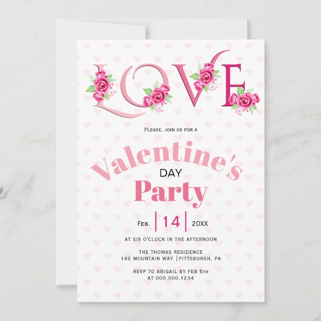 Invitation Pink LOVE et fête de la Saint Valentin rose (Devant)