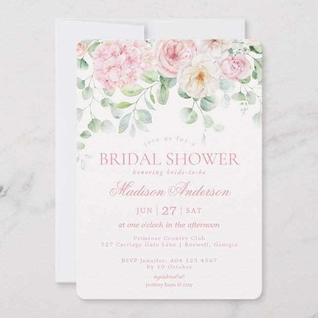 Invitation Pink Love in Floral Floral Hydrangea Bridal (Devant)