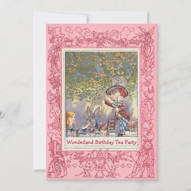 Invitation Pink Mad Hatter's Wonderland Tea Party (Devant)
