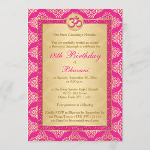 Invitation Pink magenta hindou, Damas d'or 18 ans
