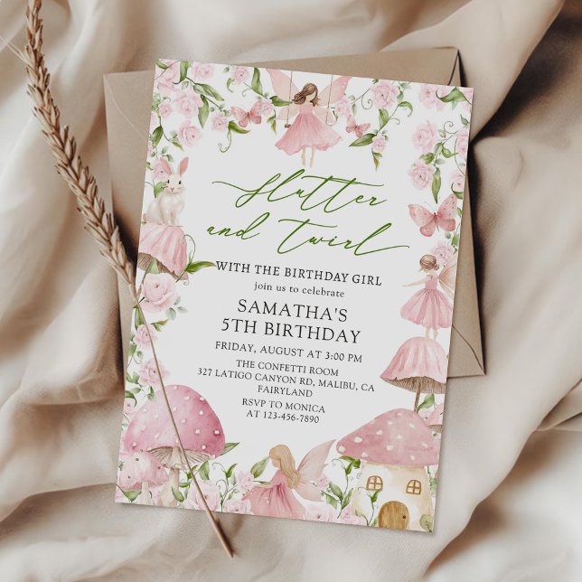 Invitation Pink Magical Floral Fairy Garden Birthday (Créateur téléchargé)