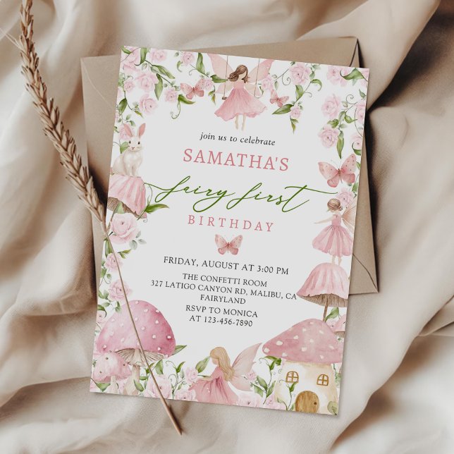 Invitation Pink  Magical Forest Fairy First Birthday (Créateur téléchargé)
