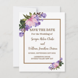 Invitation Pink Magnolia Lavender Floral Enregistrer La Date