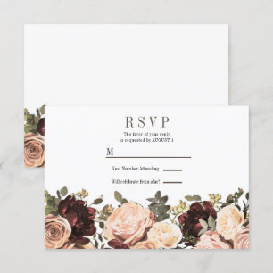 Invitation Pink & Maroon Floral Greenery Feuille Mariage RSVP
