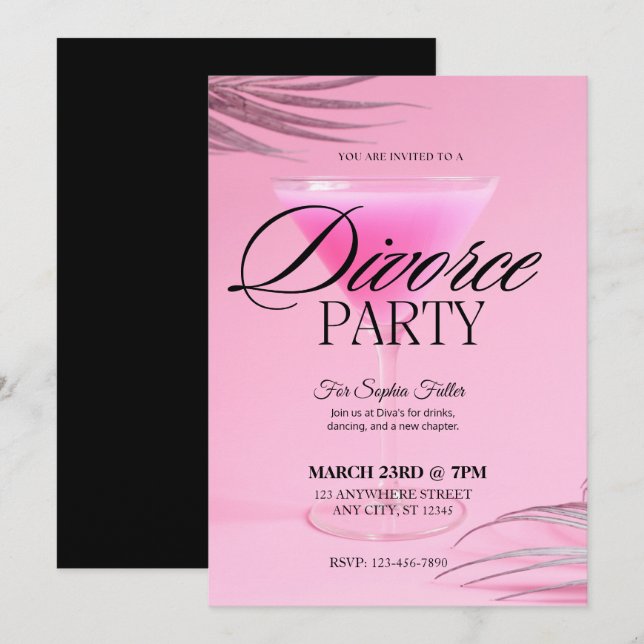 Invitation Pink Martini Glass Divorce (Devant / Derrière)