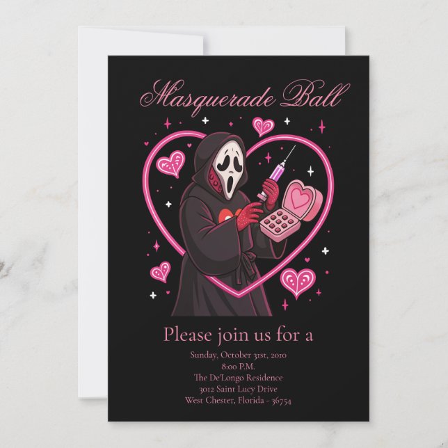 Invitation Pink Mask Halloween party (Devant)