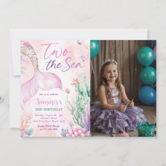 Invitation Pink Mermaid 2nd Birthday Two the Sea Photo