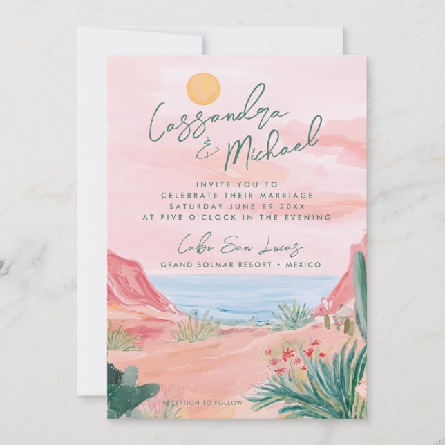 Invitation Pink Mexico Destination Wedding (Devant)