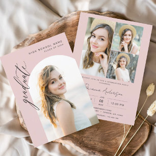 Invitation Pink Minimalist Arch Photo Graduation Party