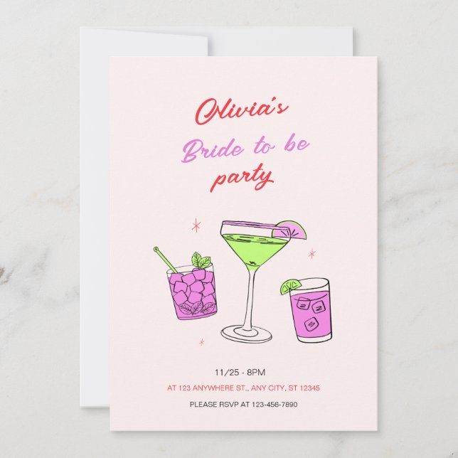 Invitation Pink Minimalist Fête des mariées Mariée pour être  (Devant)