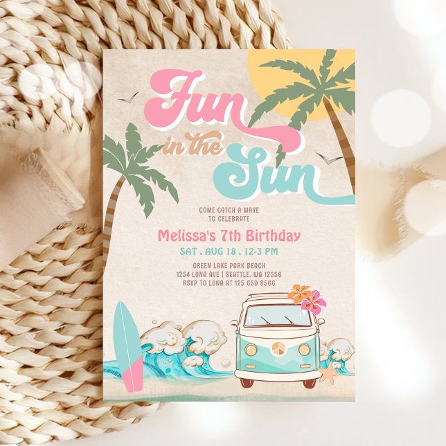 Invitation Pink Mint Aqua Girl Amusant Au Soleil Anniversaire (Créateur téléchargé)