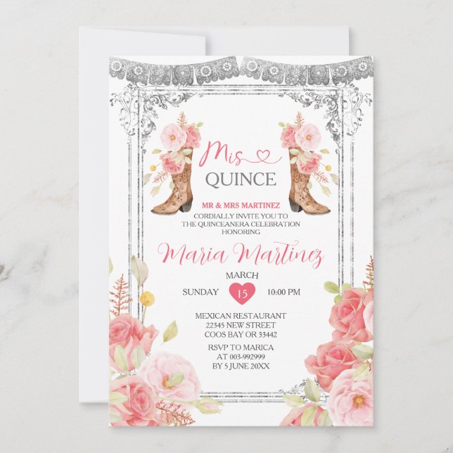Invitation Pink Mis Quince 15 Anos Argent Crown (Devant)