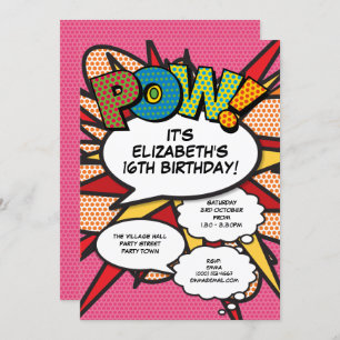 Invitation Pink Modern Fun Anniversaire Fête Comique Livre N'