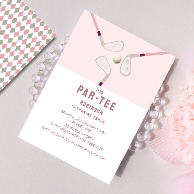 Invitation Pink Modern Let's Par-tee anniversaire de golf (Créateur téléchargé)