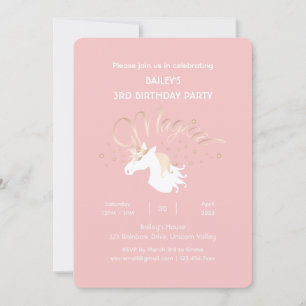 Invitation Pink Modern Magical Unicorn Anniversaire de enfant
