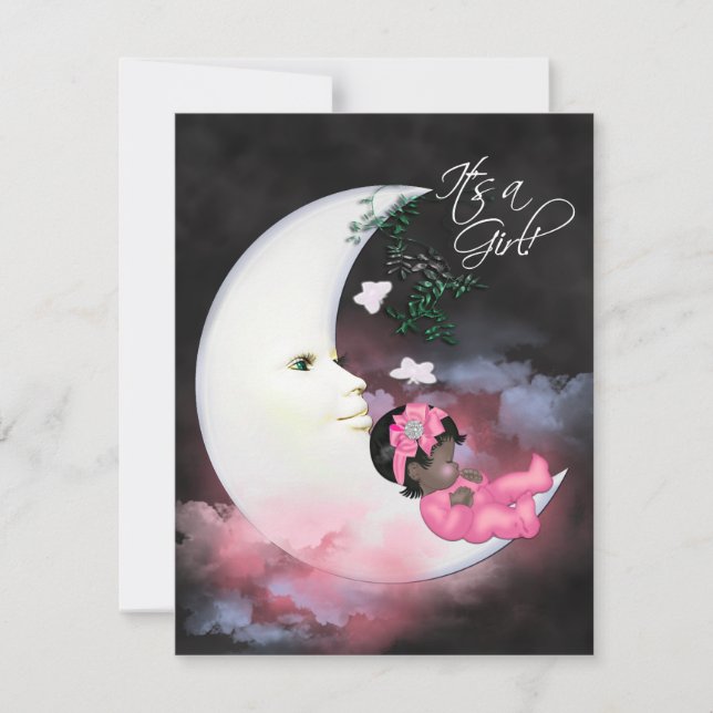 Invitation Pink Moon African American Baby Girl Douche (Devant)