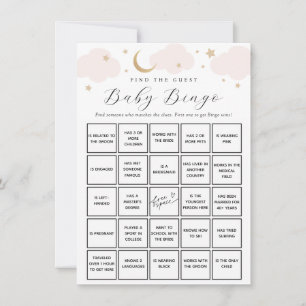 Invitation Pink Moon Trouvez l'invité Baby Bingo Game Card