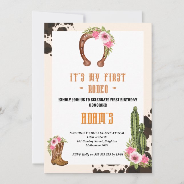 Invitation Pink My First Rodeo Cowboy (Devant)