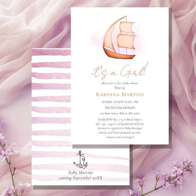 Invitation Pink Nautical Adventure C'est un Baby shower fémin (Créateur téléchargé)