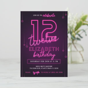 Invitation Pink Neon 12e fête d'anniversaire Faisons éclater 