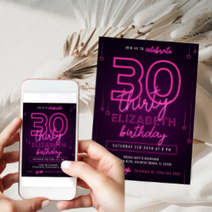 Invitation Pink Neon 30e fête d'anniversaire Faisons de la fo