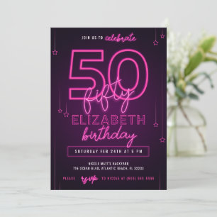 Invitation Pink Neon 50e fête d'anniversaire Faisons éclater