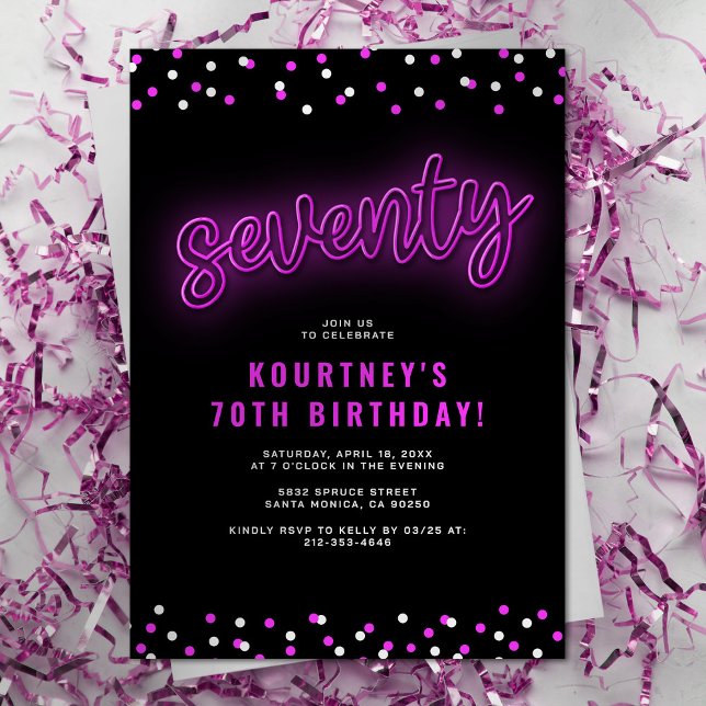 Invitation Pink Neon adulte 70e anniversaire (Créateur téléchargé)