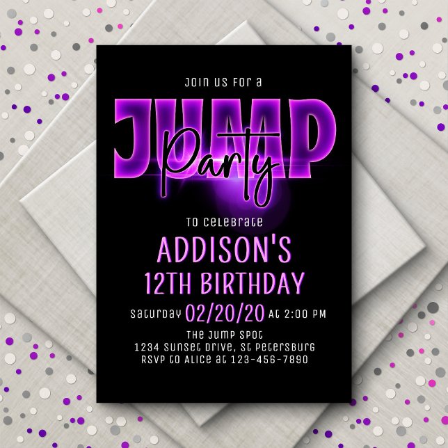 Invitation Pink Neon Jump Party Anniversaire (Créateur téléchargé)
