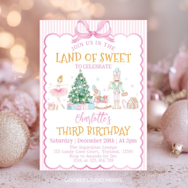 Invitation Pink Nutcracker Christmas Land Of Sweet Birthday (Créateur téléchargé)
