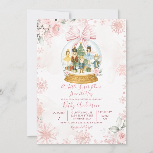 Invitation Pink Nutcracker Snowflake Winter Baby Shower (Devant)
