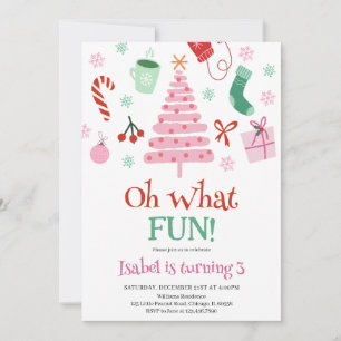 Invitation Pink Oh What Fun Noël fête d'anniversaire