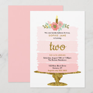 Invitation Pink Ombre Cake 2e Parties scintillant d'anniversa