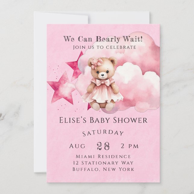 Invitation Pink on peut attendre le Baby shower fille (Devant)