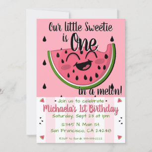 Invitation Pink One in a Melon Watermelon Girl Premier annive