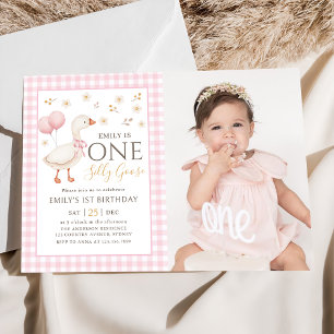 Invitation Pink One Silly Goose 1er Anniversaire Photo Invita