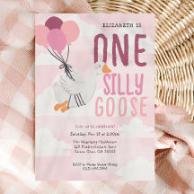 Pink One Silly Goose Whimsical 1er Anniversaire