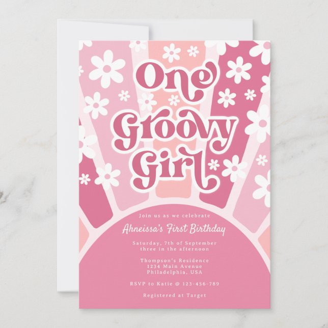 Invitation Pink One Super Girl Retro Arc-en-ciel premier anni (Devant)