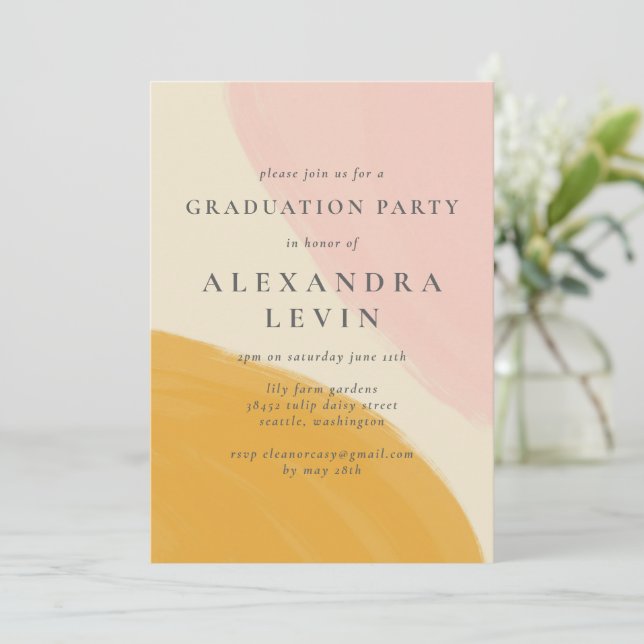 Invitation Pink Orange Abstraite Watercolor Party (Debout devant)