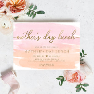 Invitation Pink Orange Aquarelle Or Mère's Day Déjeuner